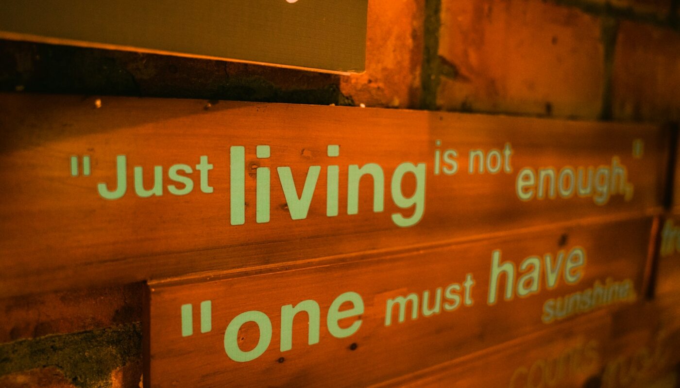 a wooden sign that says just living is not enough