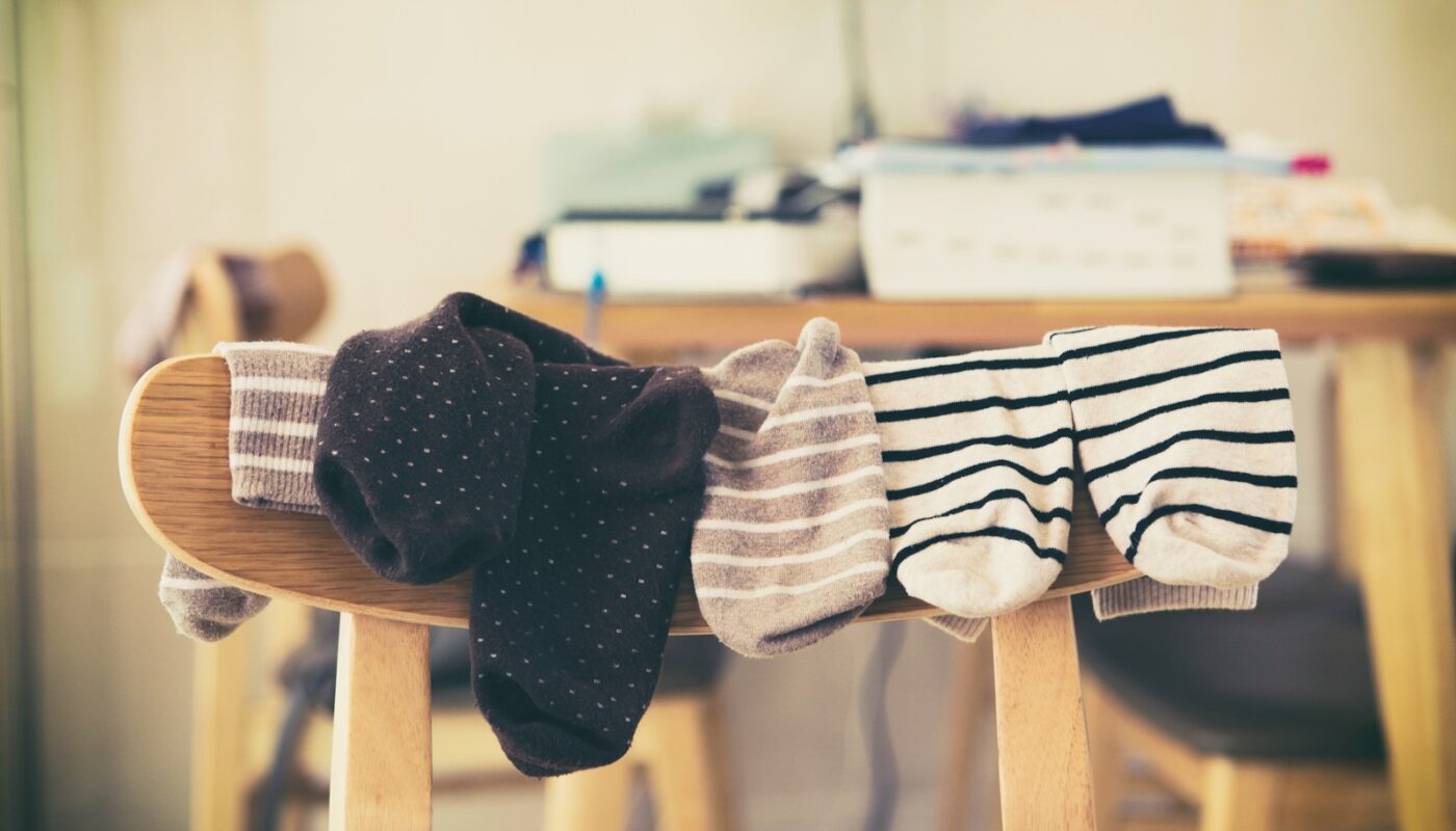 hanging socks on chair