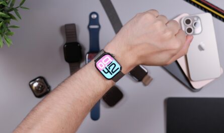 Person wearing smartwatch with iphones and bands